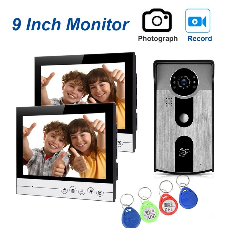 

KINJOIN 9 Inch Touch Key Color Video Doorphone Intercom System Doorbell kits with Recording IR Night Vision Camera Home Security