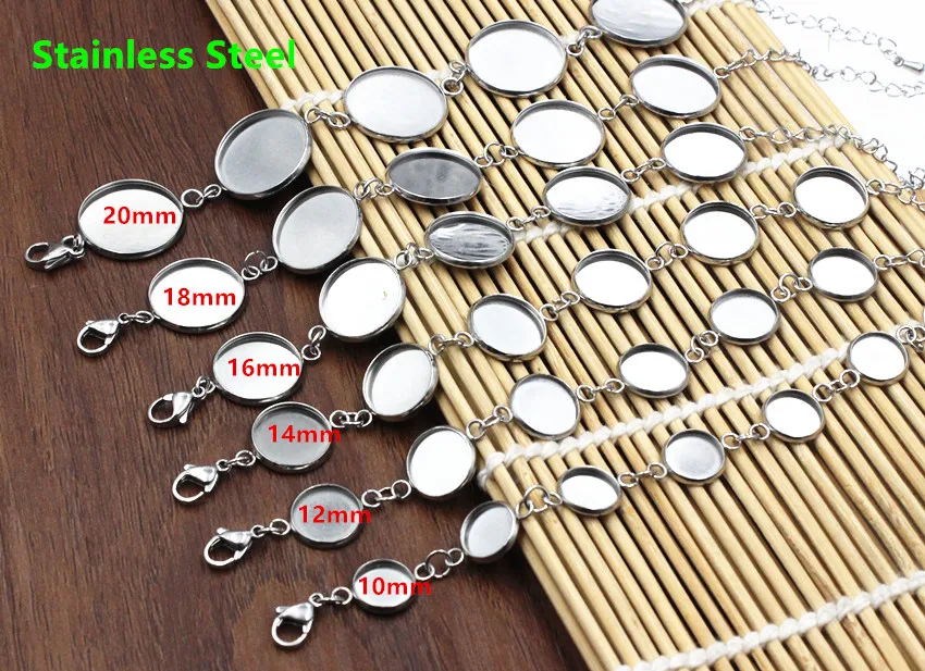 Fit 10mm 12mm 14mm 16mm 18mm 20mm Rvs Ronde Armband Blank Bezel Base voor Cabochon DIY Bangle Maken 2 strengen