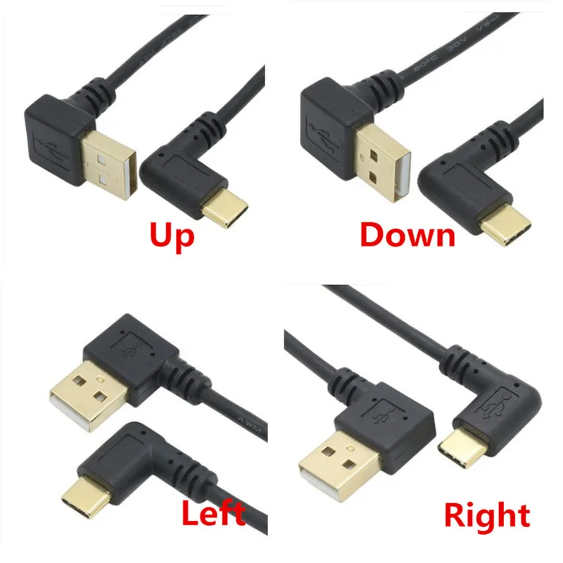 USB 2.0 A męski 90 stopni w górę w dół lewy prostopadły łokieć na USB 3.1 typ C łokieć męski konwerter kabel do ładowania i synchronizacji danych