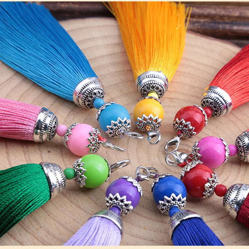 5pcs/lot 14 Colors Polyester Tassel Charms Pendants with Lobster Clasps Tassel Brush for DIY Earrings Jewelry Making Findings