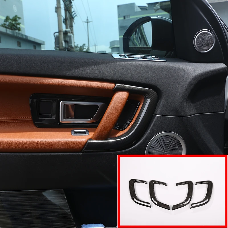 4 Pcs Black Wood Grain Door Handle Trim Decoration For Land Rover Discovery Sport S Car Accessories 2015-2017