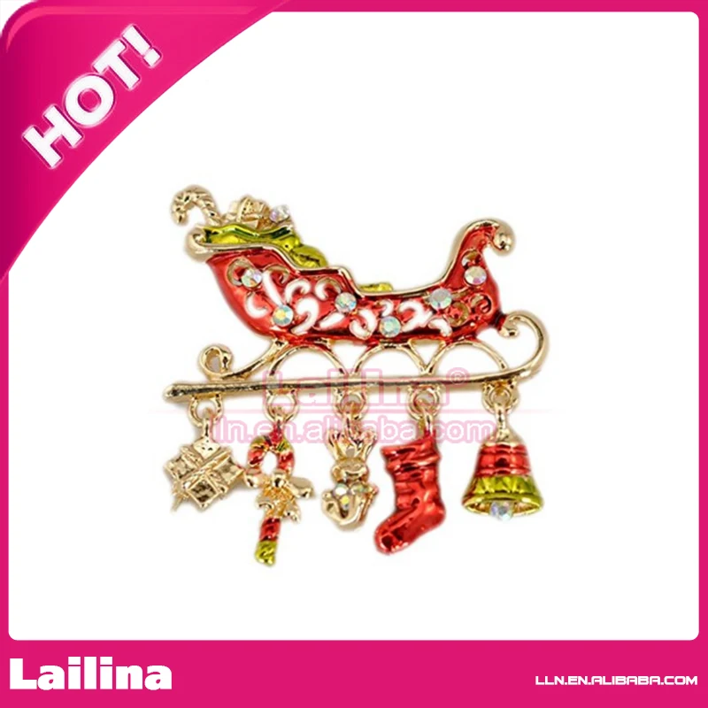 

100pcs/lot Free Shipping Christmas Cute Brooch Pins With Crystal Rhinestone Christmas Gift