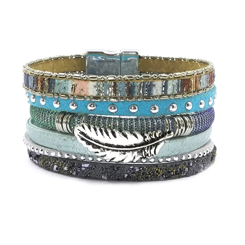 summer leather bracelet gray blue red yellow Feather accessories charm bracelets Bohemian bracelets & bangles for WOMEN B160801