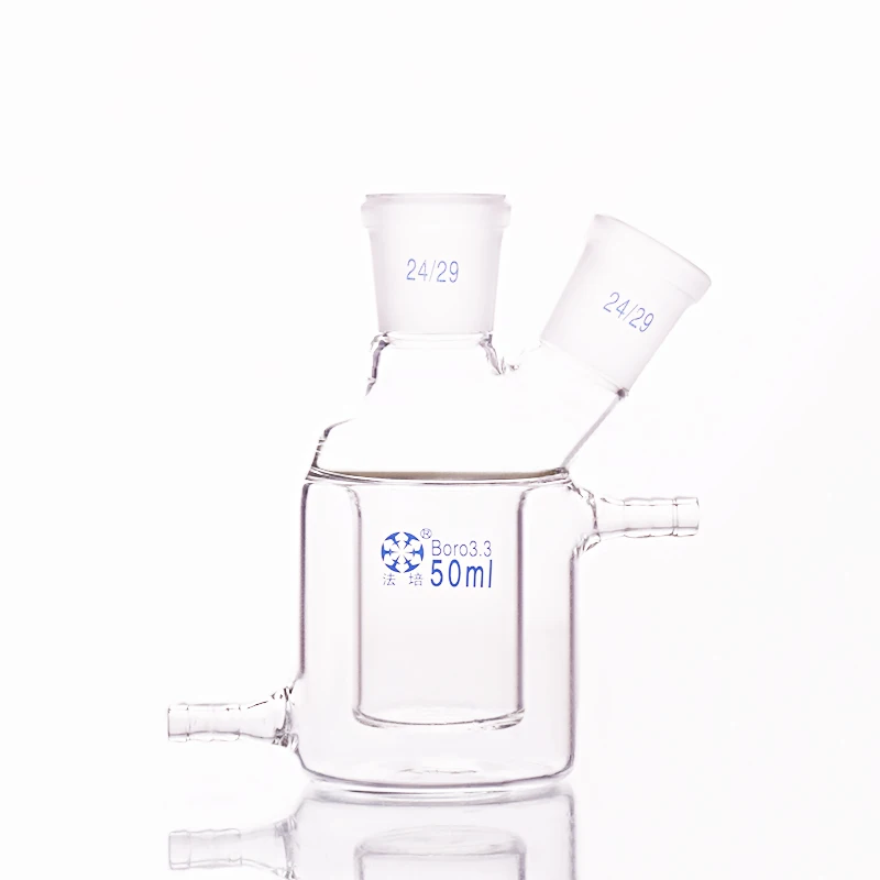 

Double-deck cylindrical two-necked flat bottom flask,Capacity 50ml,Joint 24/29,Mezzanine jacketed reactor bottle