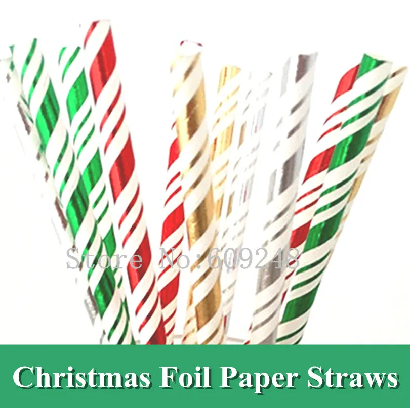 

Fast DHL 1000 pcs Pick Colors Paper Straws Bulk,Metallic Gold Silver Green Red Foil Striped,Kids Vintage Christmas Holiday Party