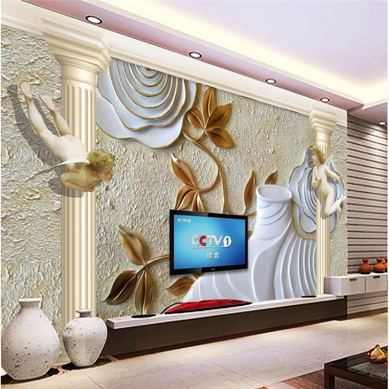 

wellyu papel de parede para quarto Custom wallpaper Roman pillar angel background wall floral relief background wall murals