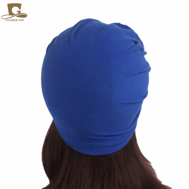 Nők Turbán Pamut felső csomót virágos dekor headwrap muszlim hölgyek haja fedezze beanie fejét Foszlás tömör színben India Kalap kiegészítők