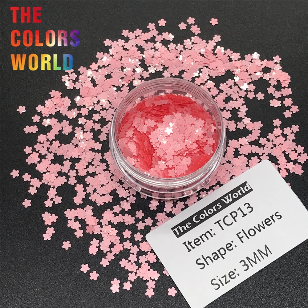 

TCT-205 Flower Shape Solvent Resistant Color 3MM Glitter Nail Art Decoration Nail Gel Face Glitter Makeup Handwork Crafts DIY