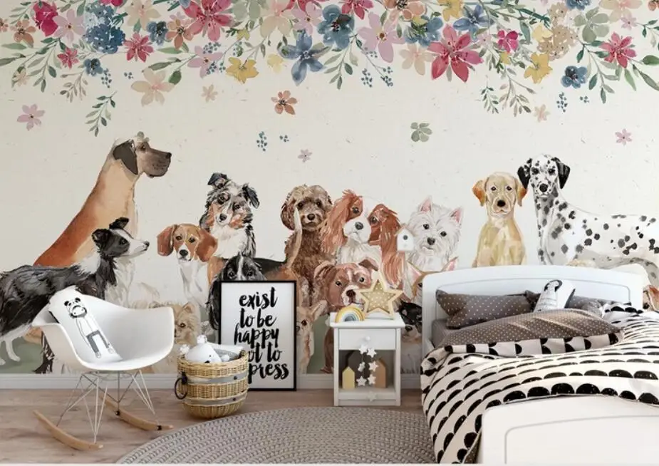 3D Creative Dog Animal Wallpaper Mural Art Wall Decals Wall Mural Paper Rolls Contact Paper Roll 3d Wall Murals Custom