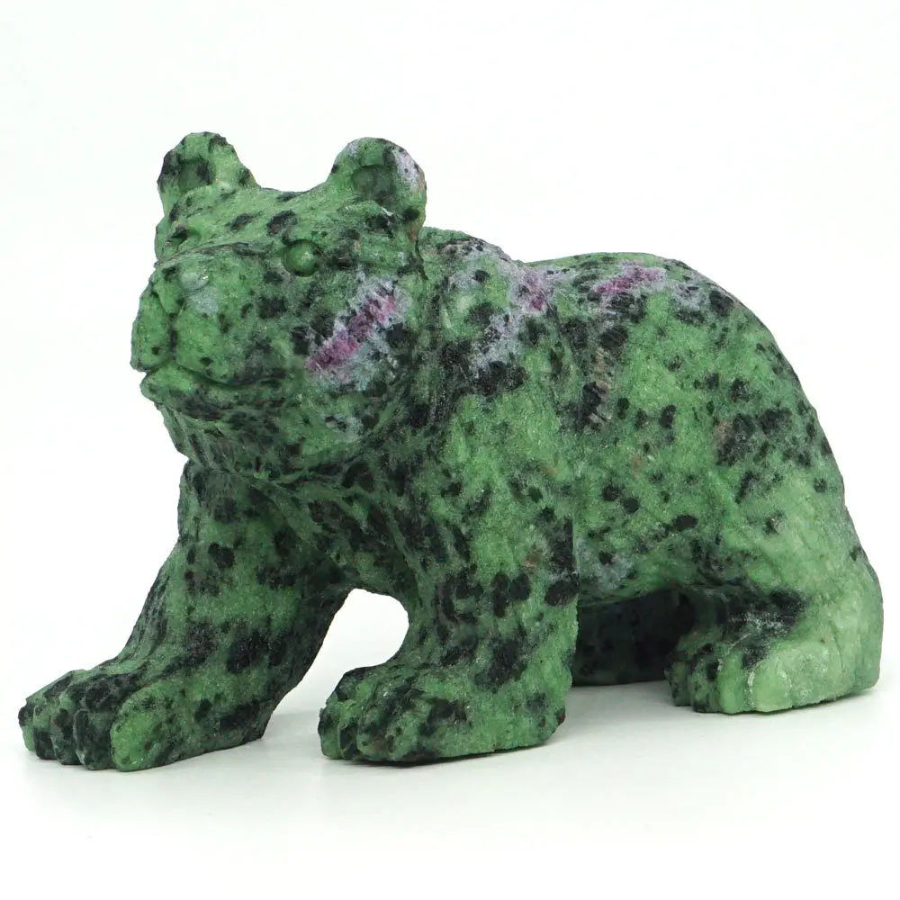 Bear Figurine Natural Gemstone Ruby Zoisite Crystal Healing Reiki Statue Decor