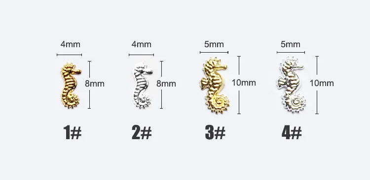 free shipping 250PCS Cool hippocampus Sea Design Gold Silver Alloy 3d Nail Art Decoration Studs Spike Jewelry Manicure Tool