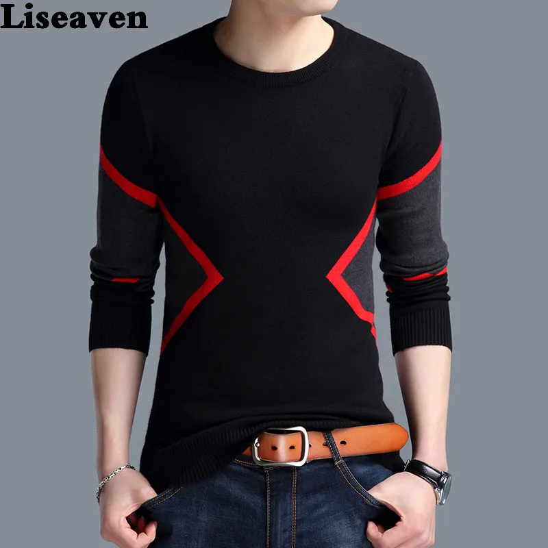 Liseaven Men Sweaters Warm Knitted Cashmere Sweater Christmas Casual O-Neck Pullover Men Pull Homme