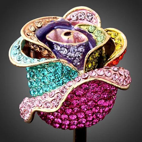 Chran Fashion Rose Design Crystal Engagement Rings for Women Elegant Enamel Costume Jewelry Ring Ladies Gifts