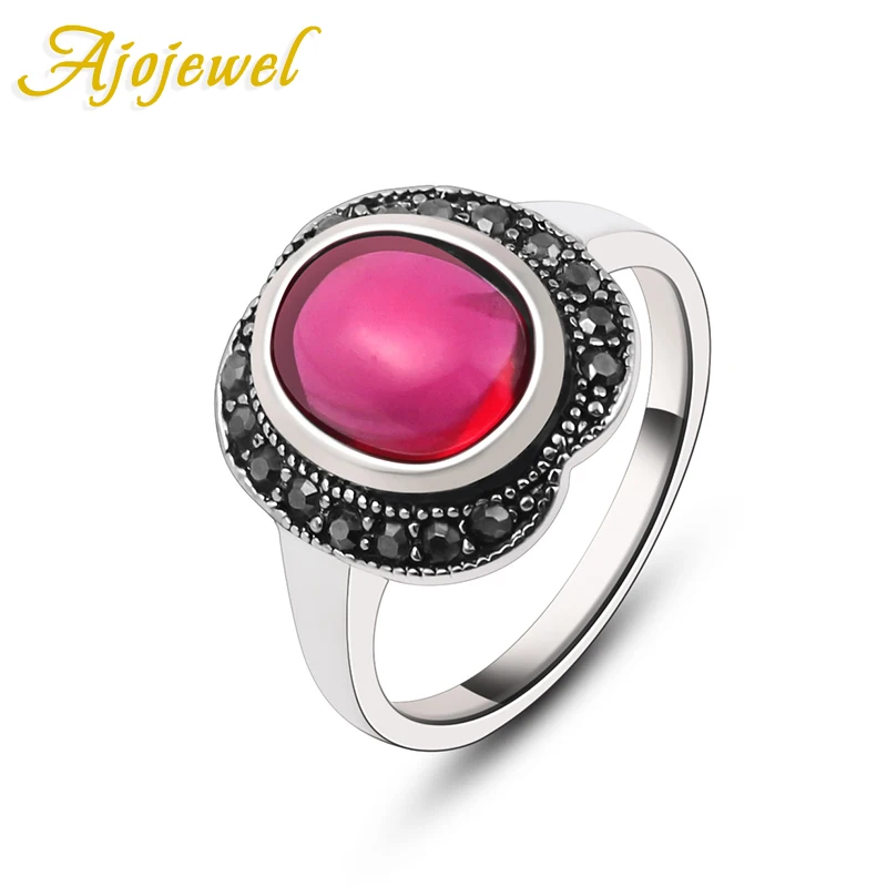 

Ajojewel Silver-color Black CZ Ring Woman Ring Rose Red Stone Cute Vintage Jewelry Supplier