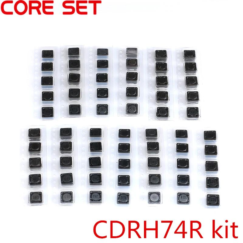 65 pz 13 Valori Induttore Schermato Induttori di Potenza SMD Assortimento Kit 2.2UH-680UH 7*7*4 MM CDRH74R