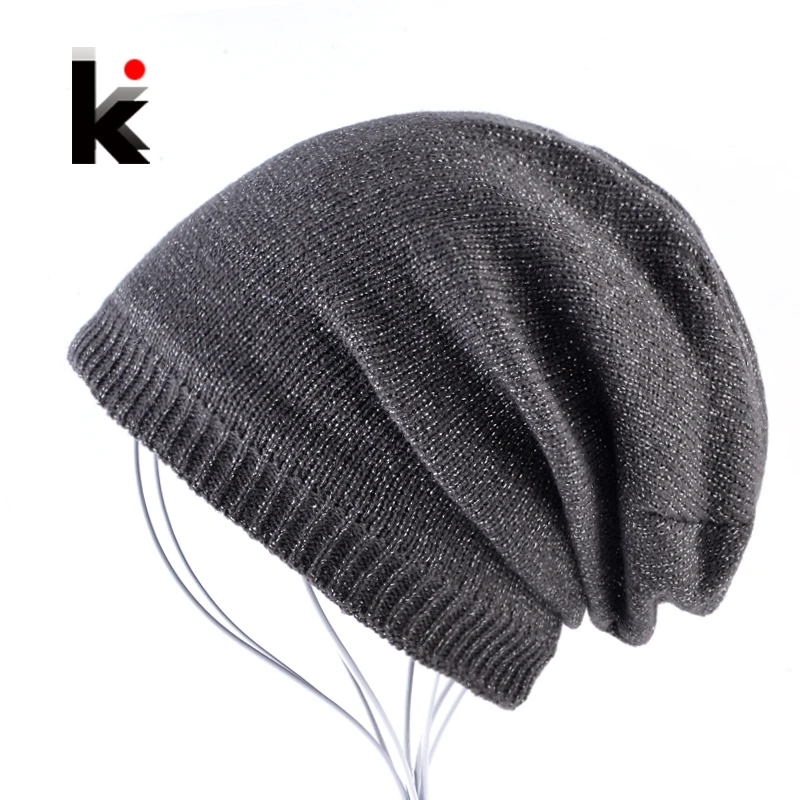 

Autumn And Winter Bonnet Beanies Hat Women Fashion Flashing line Knitted Skullies Beanie Cap Men Add Velvet Warm Toucas Inverno