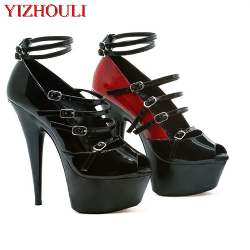 

15cm high heel stage banquet single shoes, color matching buckle model pole dance performance, single shoes