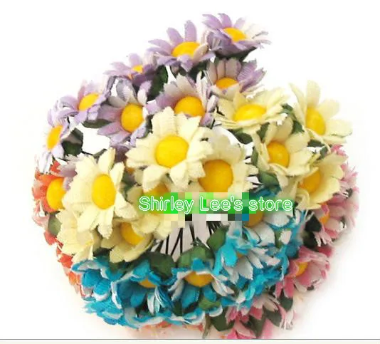 144 BUNCHES=1440 Pretty Two-Tone Fabric Daisy Bunch Scrapbooking Flower ,Favour Box Decoration