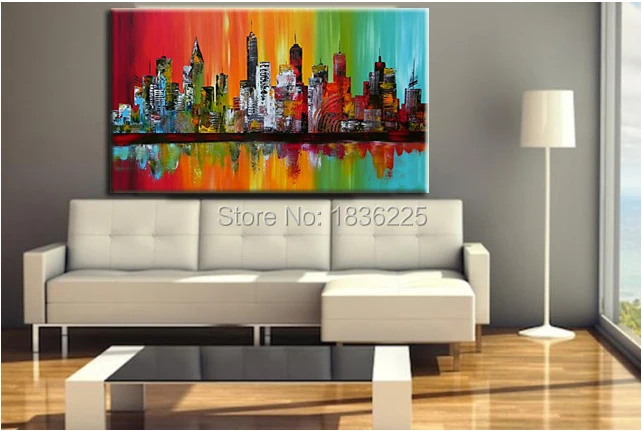 abstract building paintings for wall art 100% handmade knife canvas painting for decoration color New York city paintings