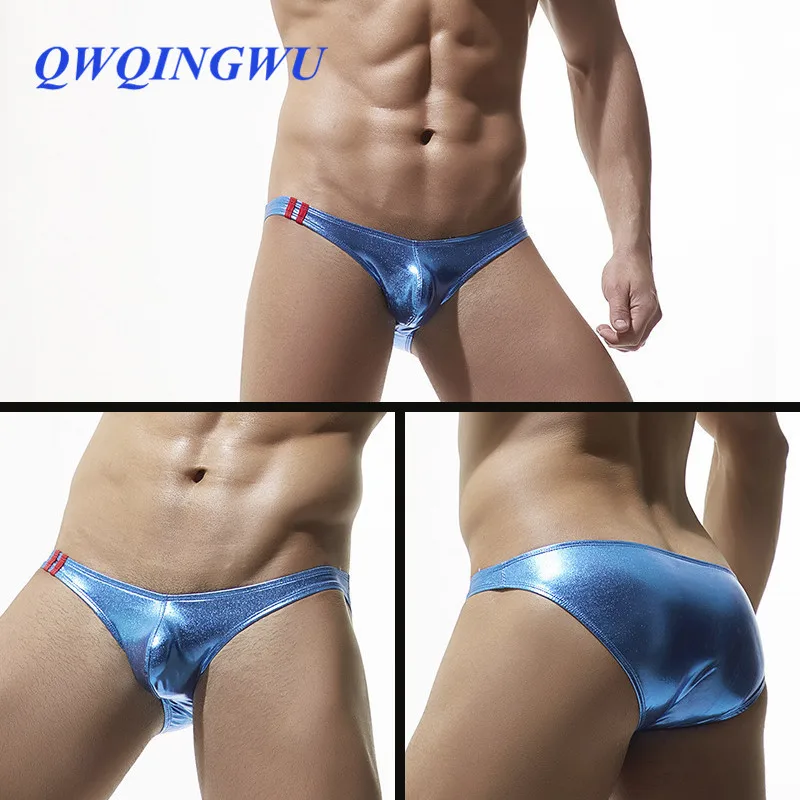 

Sexy Gay Men Underwear Lingerie Wetlook Patent Leather Sissy Low Rise Bulge Pouch Bikini Briefs Men's Panties Underpants Briefs