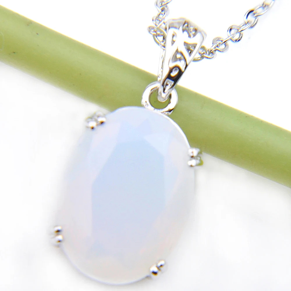 Luckyshine 16x12mm Oval Rainbow Moonstone Gemstone Silver Pendant Necklaces
