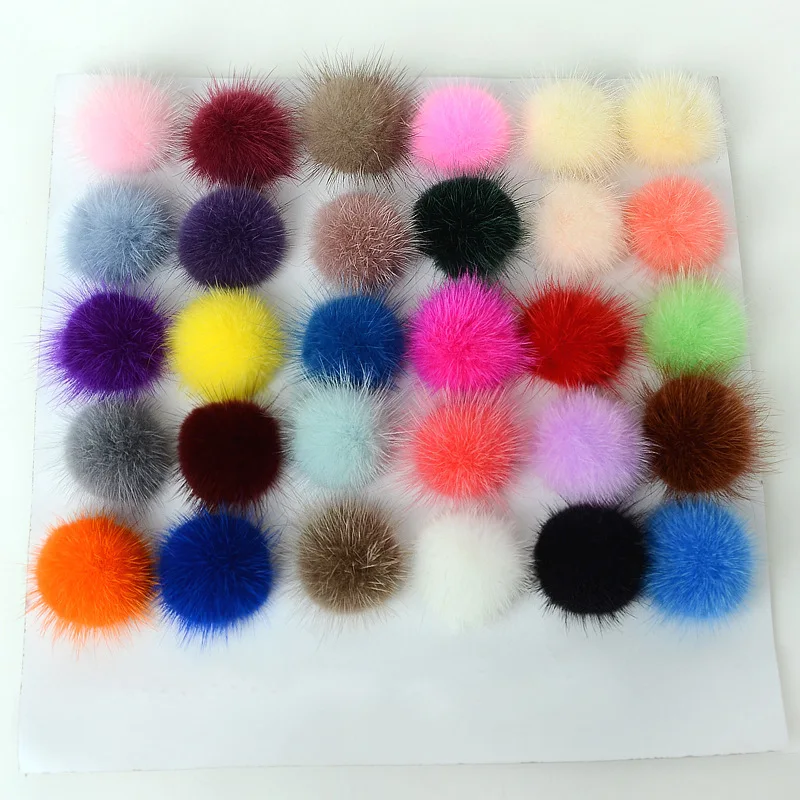 6pcs/lot 4CM Real Mink Fur Pom pom for Hat Genuine Mink Fur Balls DIY Fox Fur Accessories For Keychains Charm Caps F316