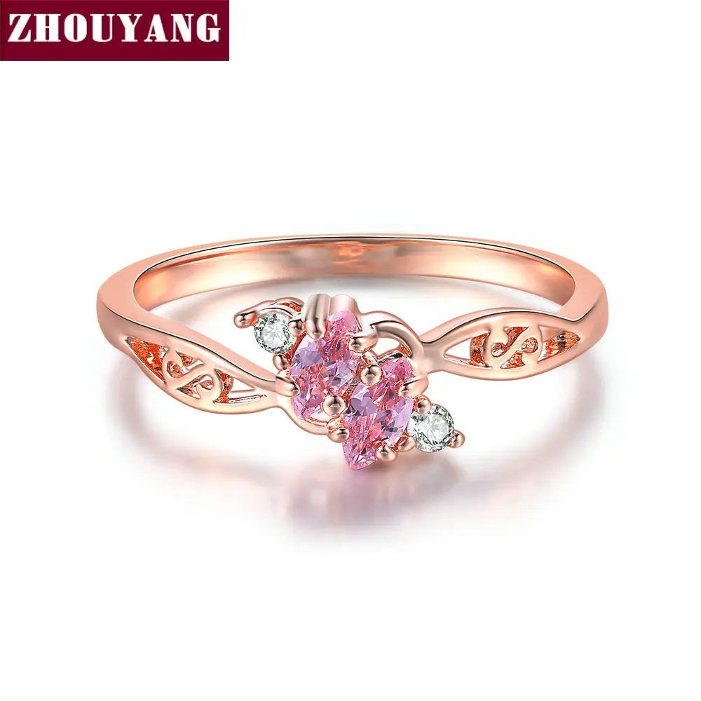 ZHOUYANG Ring For Women Elegant Style 3 Color CZ Crystal Hollow Out Rose Gold Color Engagement Fashion Jewelry R671 R777