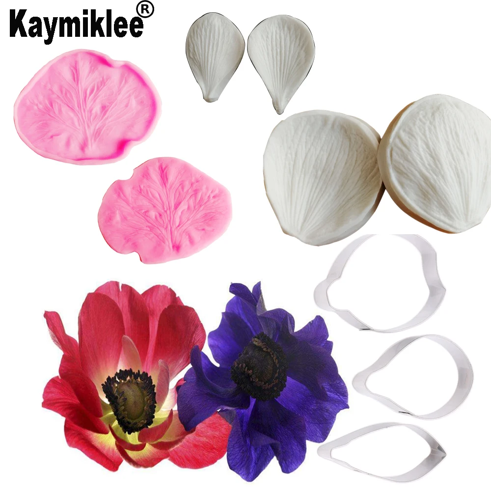 Anemone płatek Veiners formy silikonowe kremówka Sugarcraft Gumpaste gliny wody papieru ciasto dekorowanie narzędzia CS227
