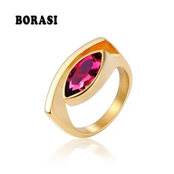 BORASI New Oval Stone Finger Rings Stainless Steel Ring Colorful Peculiar Luxury Jewelry Female Ring For Women Wedding/ Party