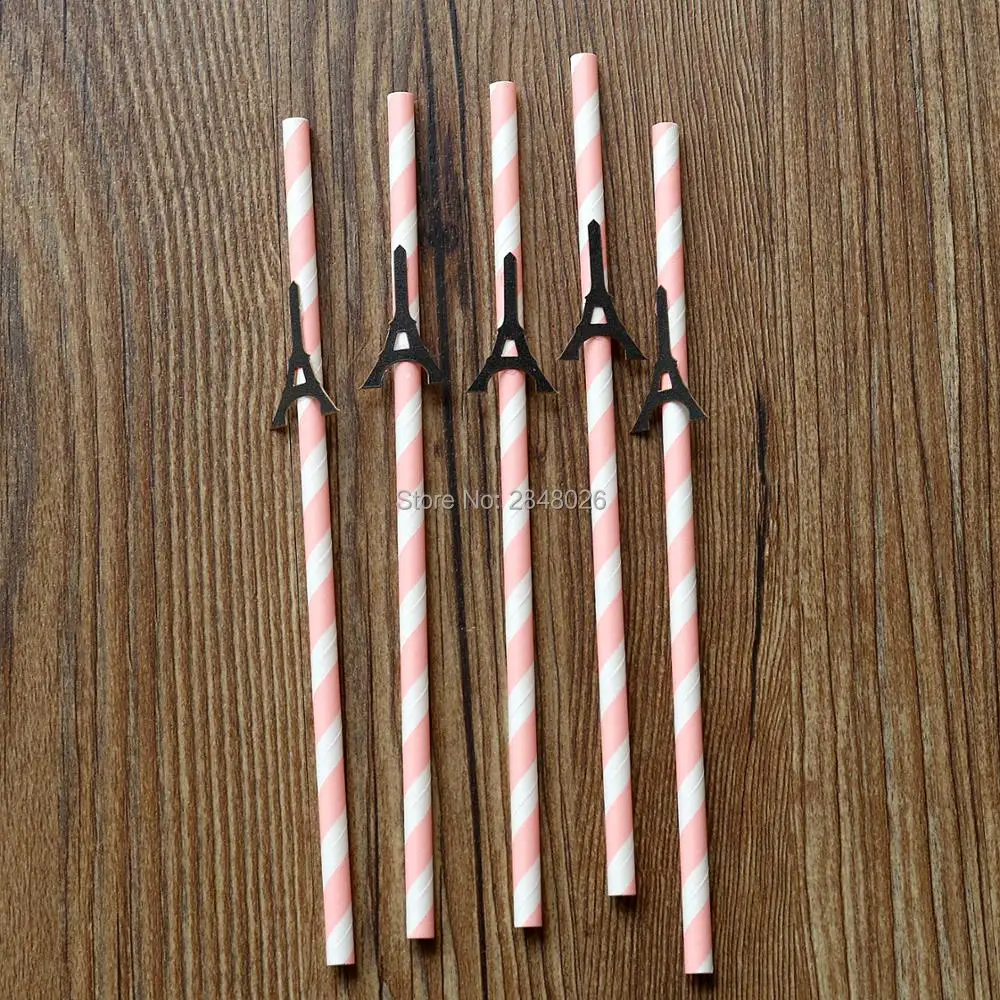 Eiffel Tower paper straw,Pink and Black party decoration,I Love Paris Party straw. party decor