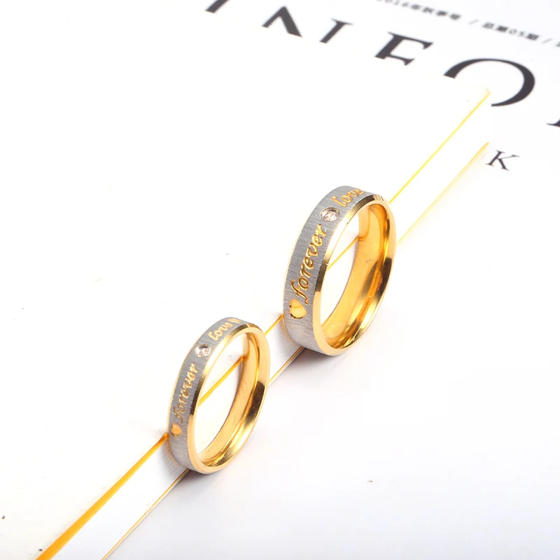 Stainless Steel Forever Love Couple Eternity Engagement Heart And Crystal Wedding Rings Jewelry Men Women image 2