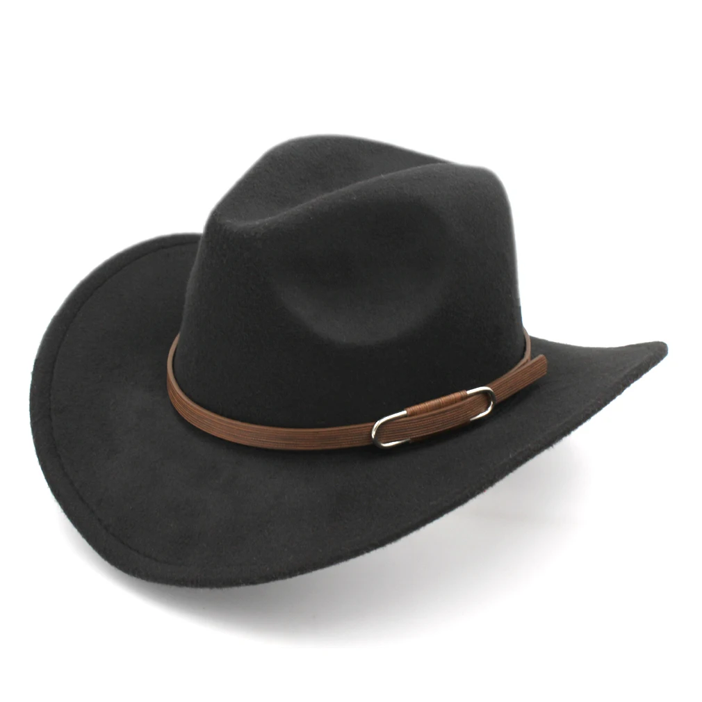 Mistdawn Unisex Western Cowboy Hat Cattleman Cowgirl Riding Cap Wide Brim w/ Brown Leather Belt Band Size 56-58cm