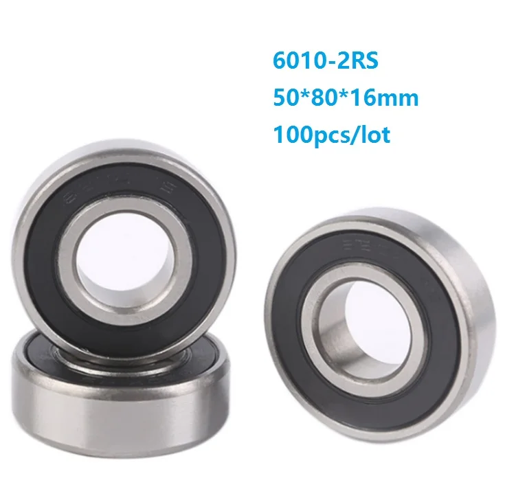 

100pcs/lot 50x80x16mm 6010RS 6010-2RS 6010 2RS ball bearings 50*80*16mm Double rubber cover Deep Groove Ball bearing