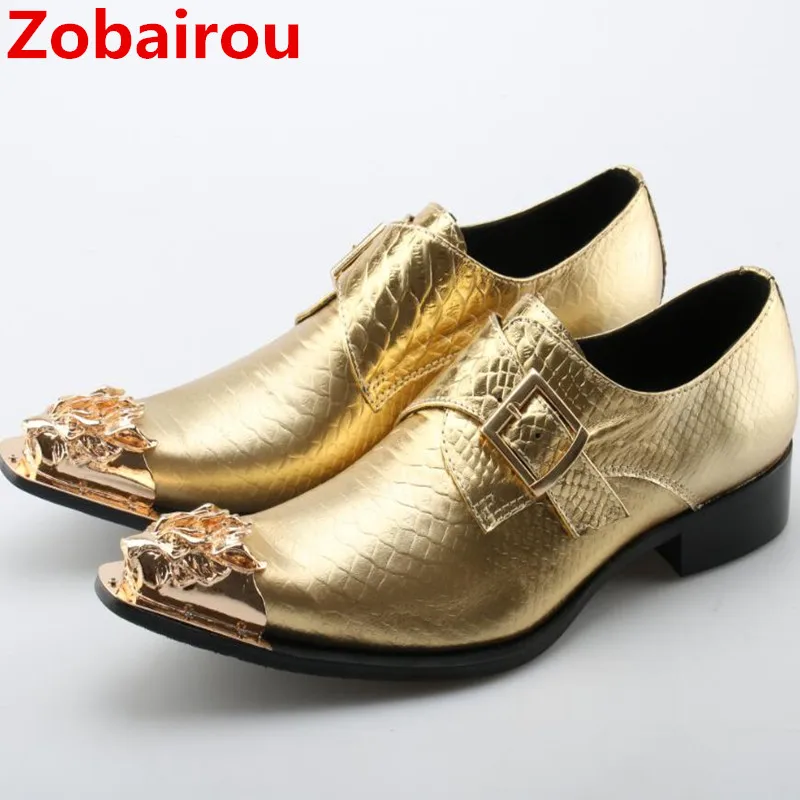 Zobairou sapato social gold men dress shoes 2017 slipon luxury patent leather elegant business formal oxford shoes for men