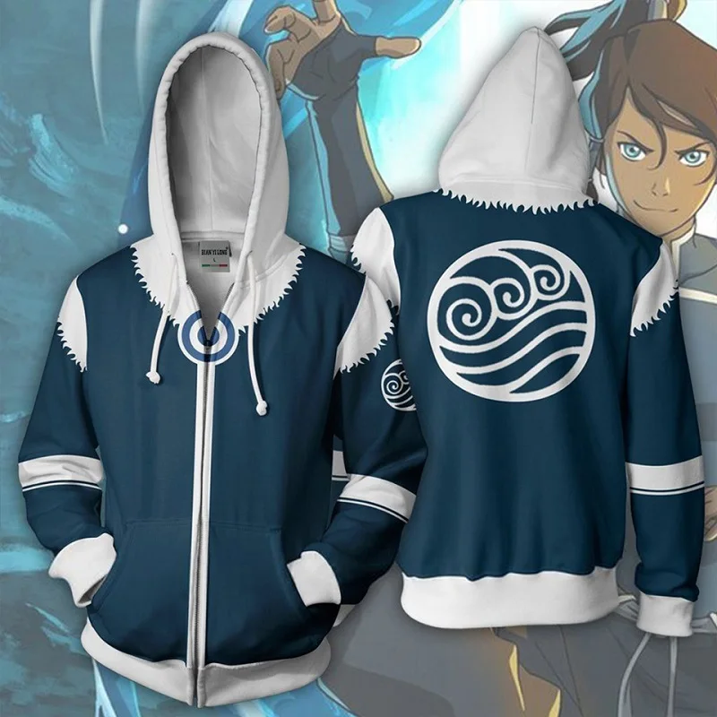 Avatar The Last Airbender Aang Katara Cosplay Costume 3D Printed  Casual Zipper Hoodie Sweatshirts