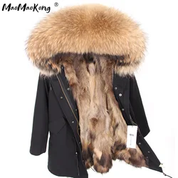 Maomaokong-abrigo con forro de piel Natural para mujer, chaqueta de piel auténtica con cuello de piel de mapache, Parkas gruesas cálidas, ropa de invierno, novedad de 2024