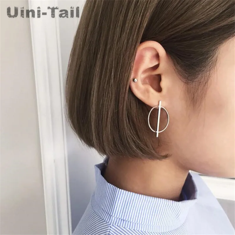 Uini-Tail hot new 925 Tibetan silver circle vertical rod earrings female models Korean fashion tide flow high quality jewelry