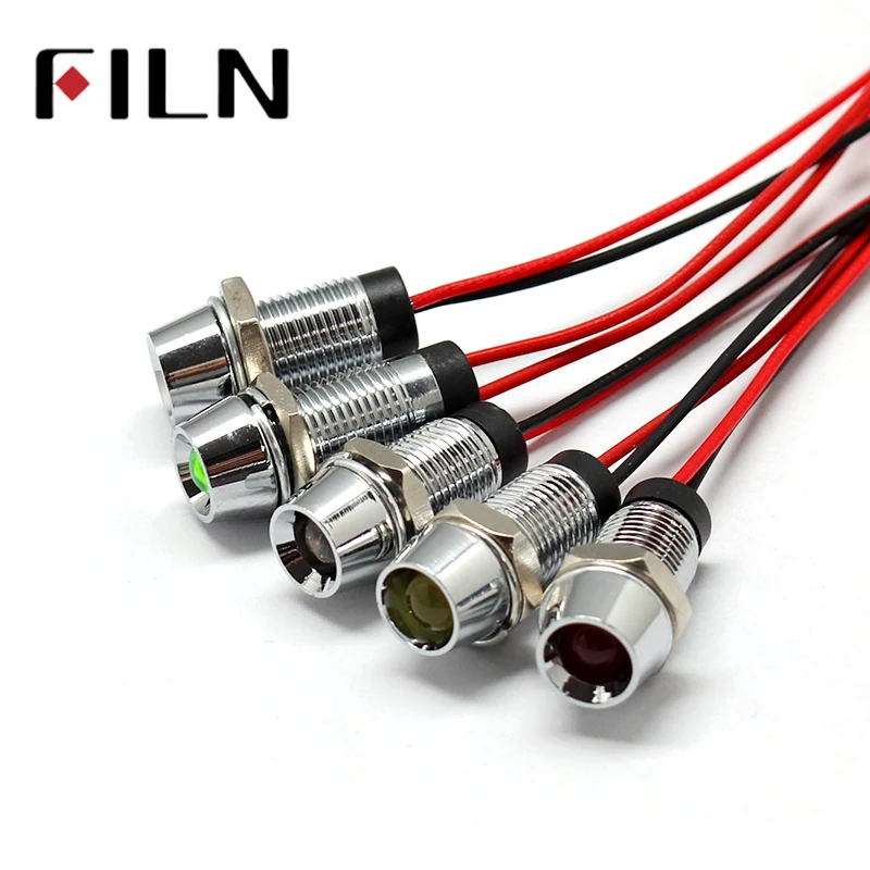 8mm 3v 6v 12v 24v Metal LED Pilot Panel Dash Signal Indicator Warning light 20cm cable Chrome Finished Car Boat Marine