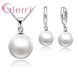 Ensemble de bijoux de luxe en argent regardé 925 pour femme, 3 options de documents, perle blanche, noire, rose, collier, pendentif, boucles d'oreilles, cadeau