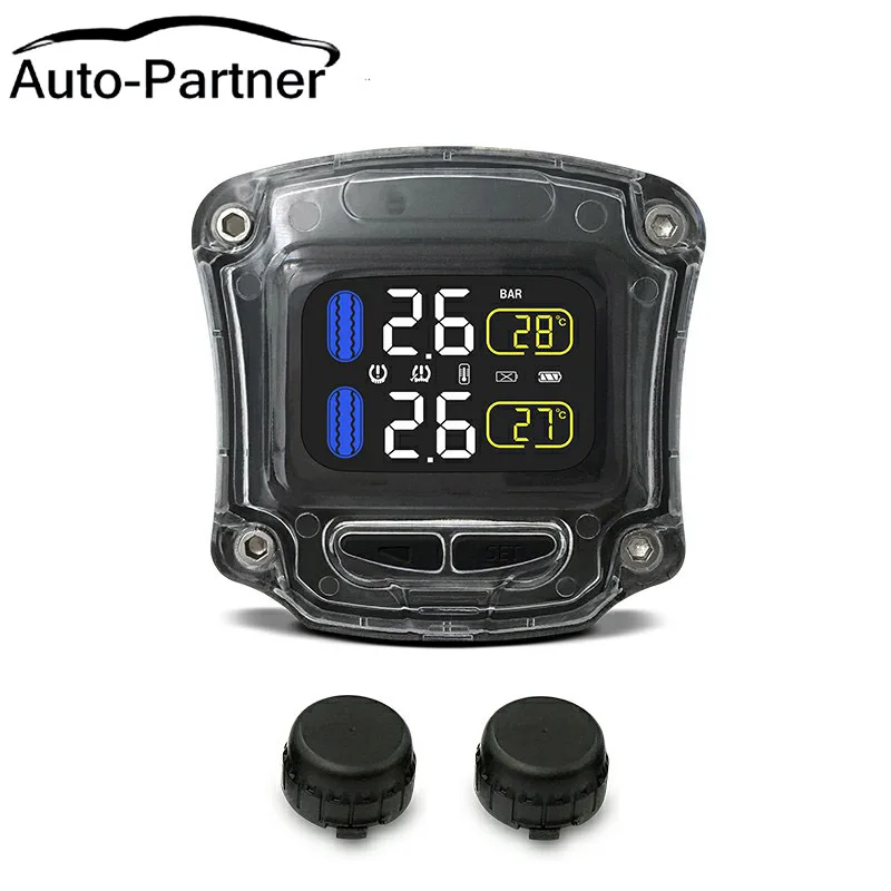 

M3-B Wireless Motorcycle TPMS Real Time Tire Pressure Monitoring System Universal 2 External Internal Sensors LCD Display