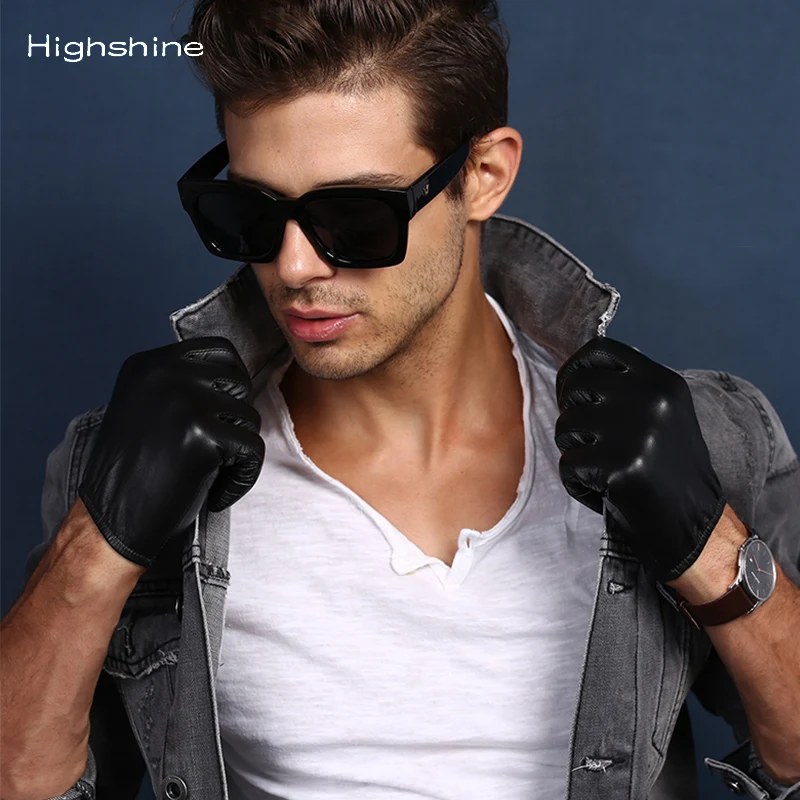 Gants de luxe en cuir véritable pour hommes, à la mode, classiques, à poignet court, gants de conduite pour écran tactile, noirs, chauds pour l\'hiver