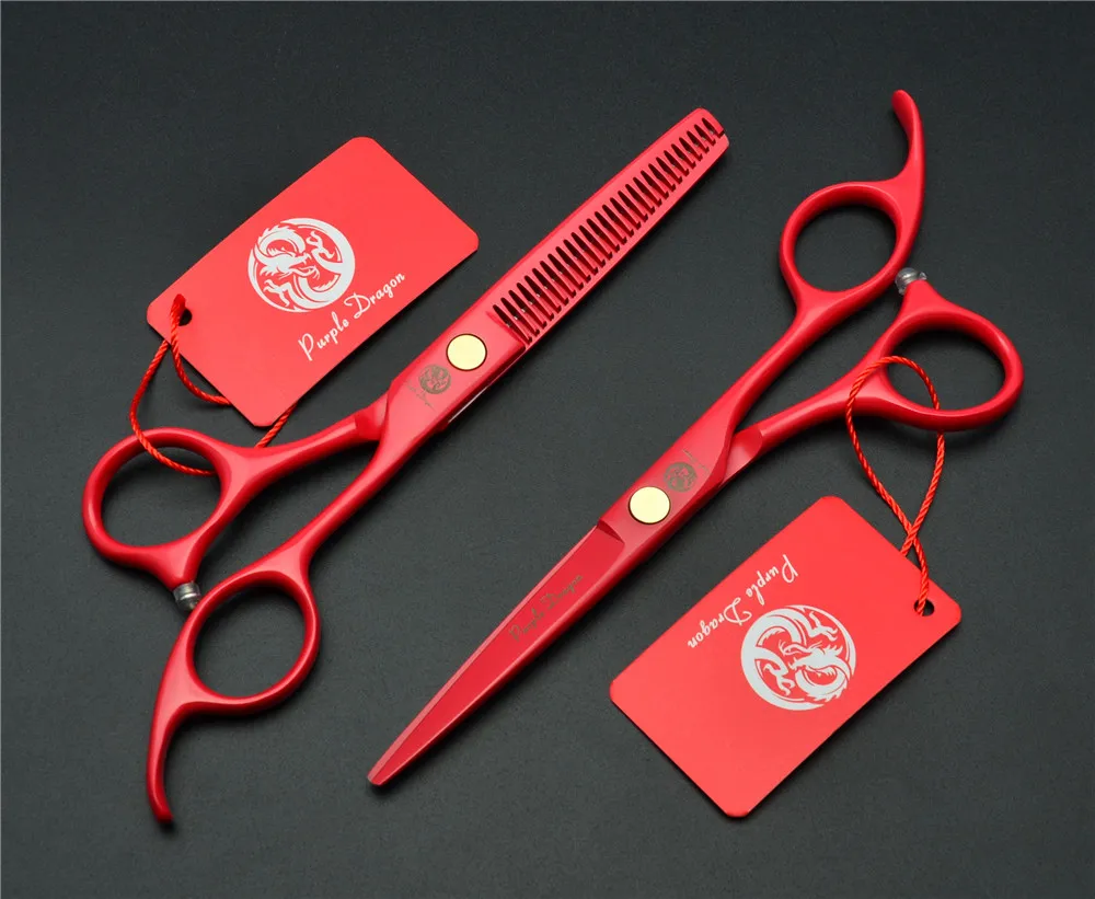 

1023Z 5.5 Inch Purple Dragon Red Colour Factory Price Hairdressing Scissors 440C Cutting Scissors Thinning Shears Hair Scissors