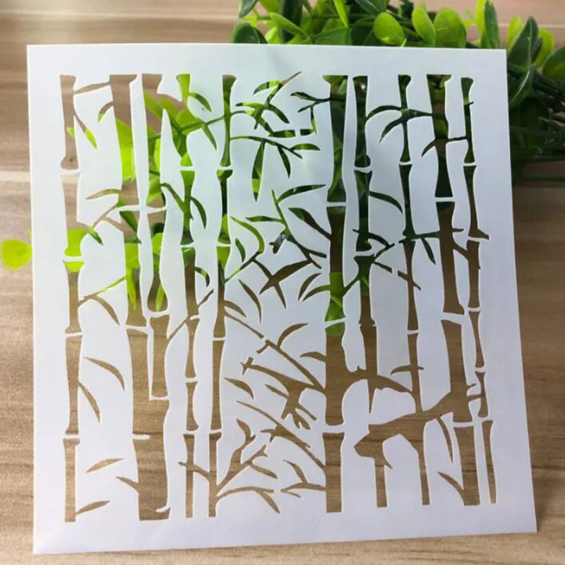 PET Plastic Children Stencils Bamboo Forest Hollow Drawing Template Painting Graffiti Painting Ruler Hand Book Graffiti Ruler