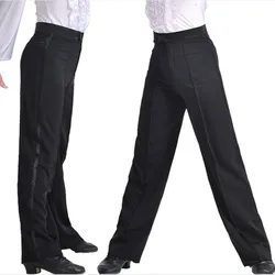 Calça masculina latina de cetim, moderna para dança, festas, para meninos, cor preta