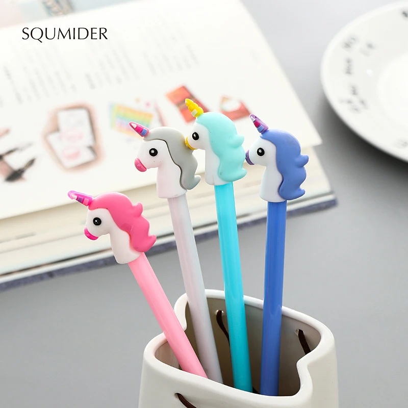 

SQUMIDER 4 Patterns Cartoon Unicorn Gel Pen Kawaii Stationery 0.5 Mm Cute Pen Black Ink Papelaria School Office Supply