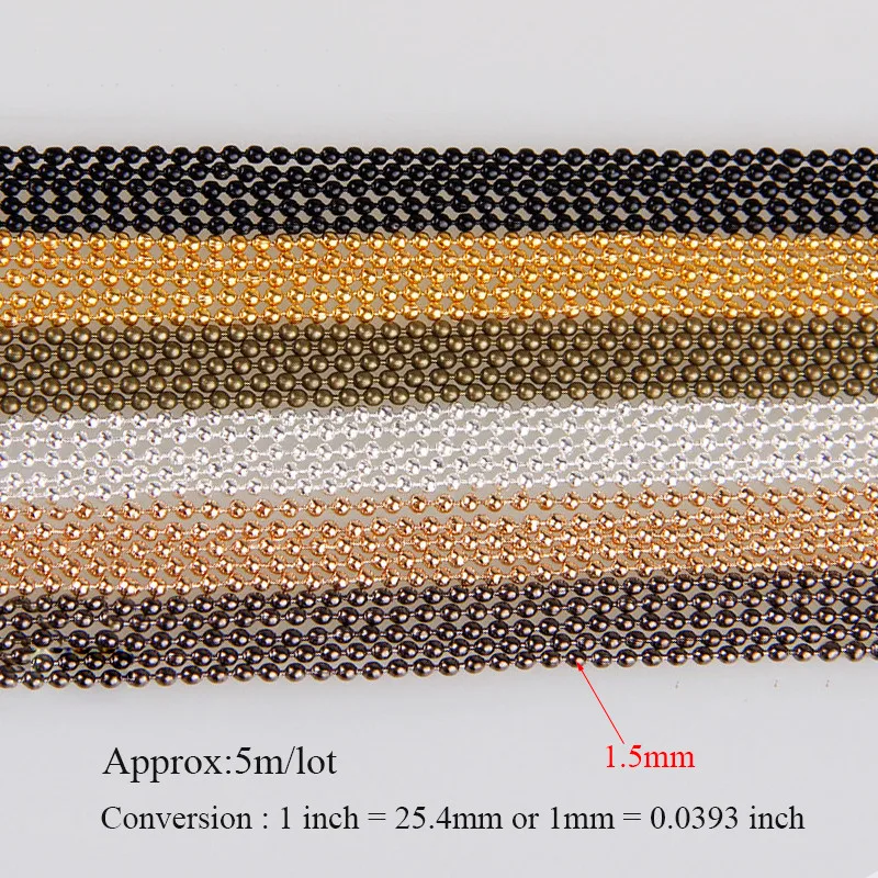 5m/Lot 1.5mm Metal Ball Bead Chains 7Colors Ketting Kettingen Bulk  Bulk Iron Chains For DIY  Jewelry Accessories