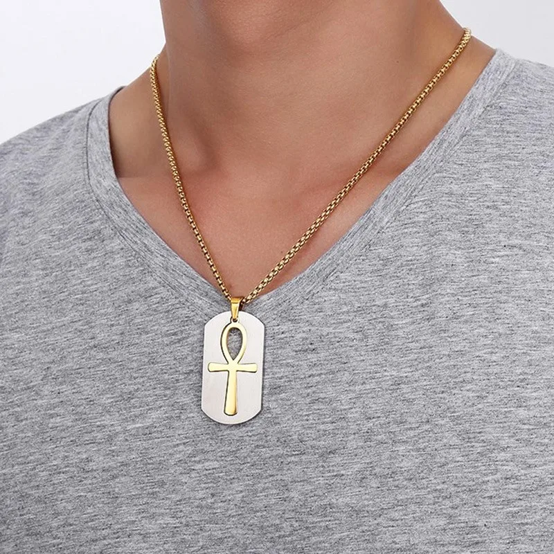 Vnox Removable Ankh Necklace Pendant Surgical Steel Life Cross Egyptian Men Jewelry Gold-Color The Key of the Nile