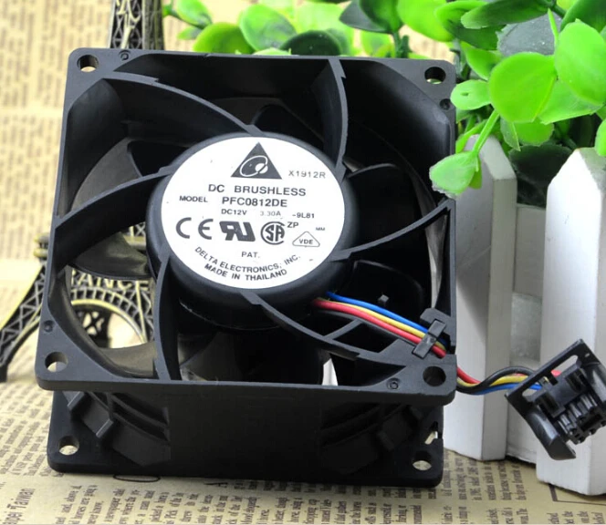 PFC0812DE 8CM 12V 3.30A 80*80*38 delta 4 line PWM large volume booster fan violence