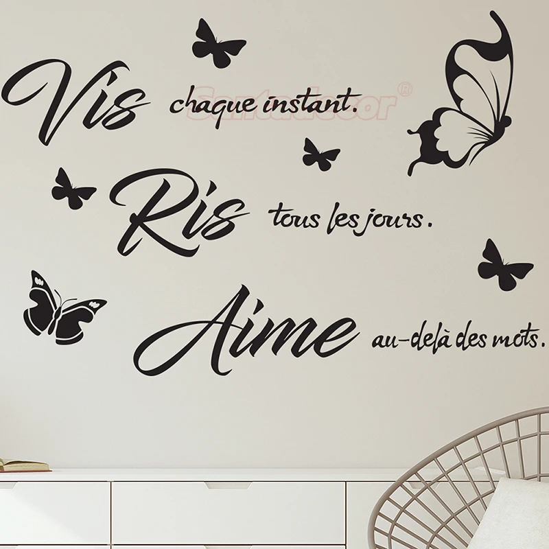 Stickers Quote Vis-ris-aime Vinyl Wallpaper Butterflies Art Decal Living Room Home Decor Poster House Decoration
