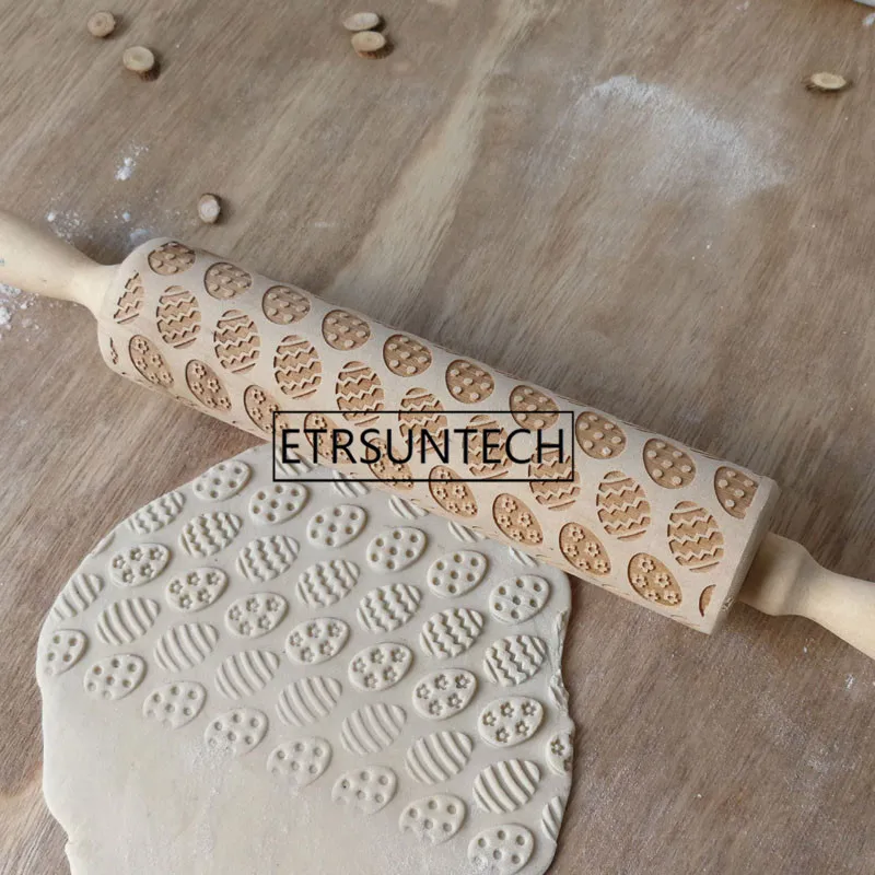 

Easter Day Embossing Wood Rolling Pin for DIY Baking Cookies Noodle Biscuit Fondant Cake Engraved Stencil Rolling Pins